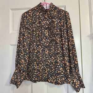 Nili Lotan Black and Cream Floral Blouse